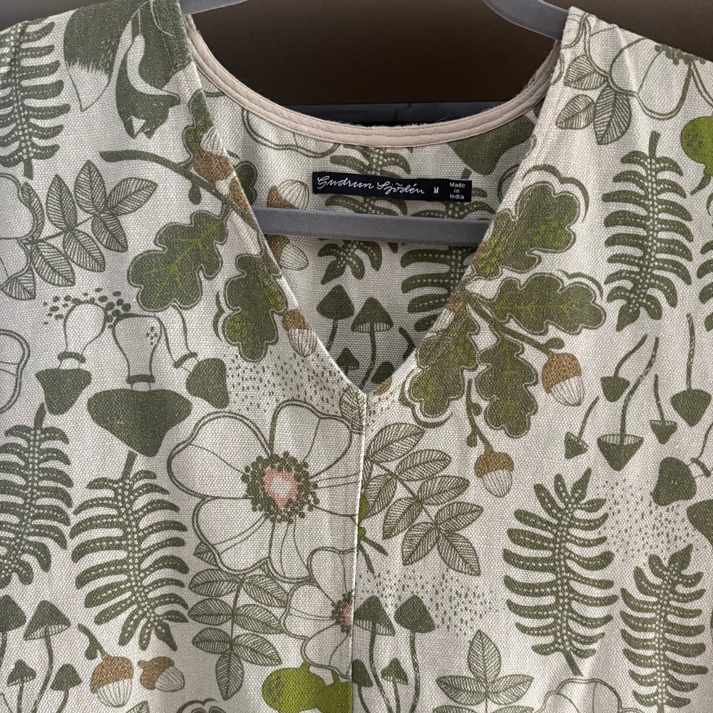 Gudrun Sjoden Linen Blend Green Mushroom Print Sleeveless VNeck Dress Women's M - Picture 5 of 10